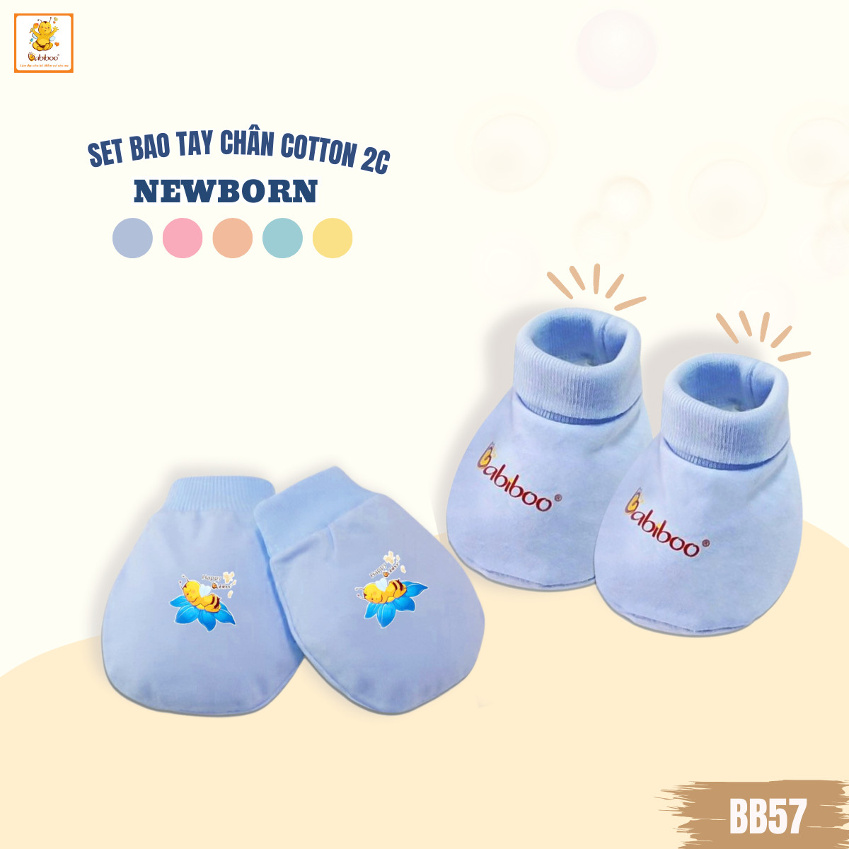 Bao tay bao chân cho bé sơ sinh BABIBOO chất vải cotton mềm mịn , thấm hút mồ hôi BB57 (1 set/ bao tay-bao chân )