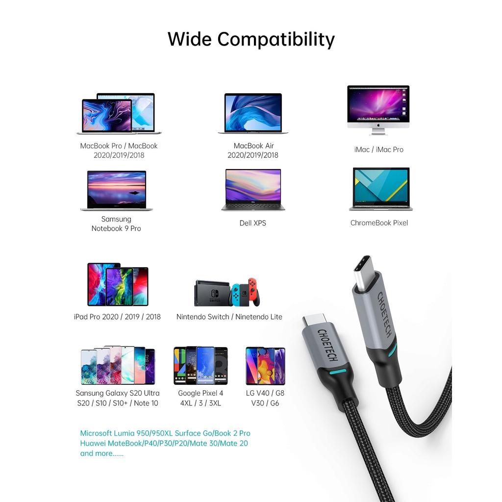 Dây Cáp Sạc Nhanh USB Type C to Type C 100W Dài 1.8M Chuyên Sạc cho Macbook, cho Laptop, cho Smartphone CHOETECH XCC-1002-BK - Hàng Chính Hãng