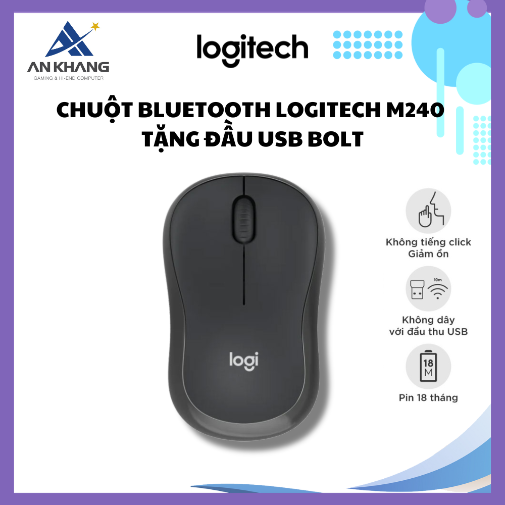 Chuột Bluetooth không dây Logitech M240 for Business, kèm đầu thu Logi Bolt - Hàng Chính Hãng - Bảo Hành 24 Tháng