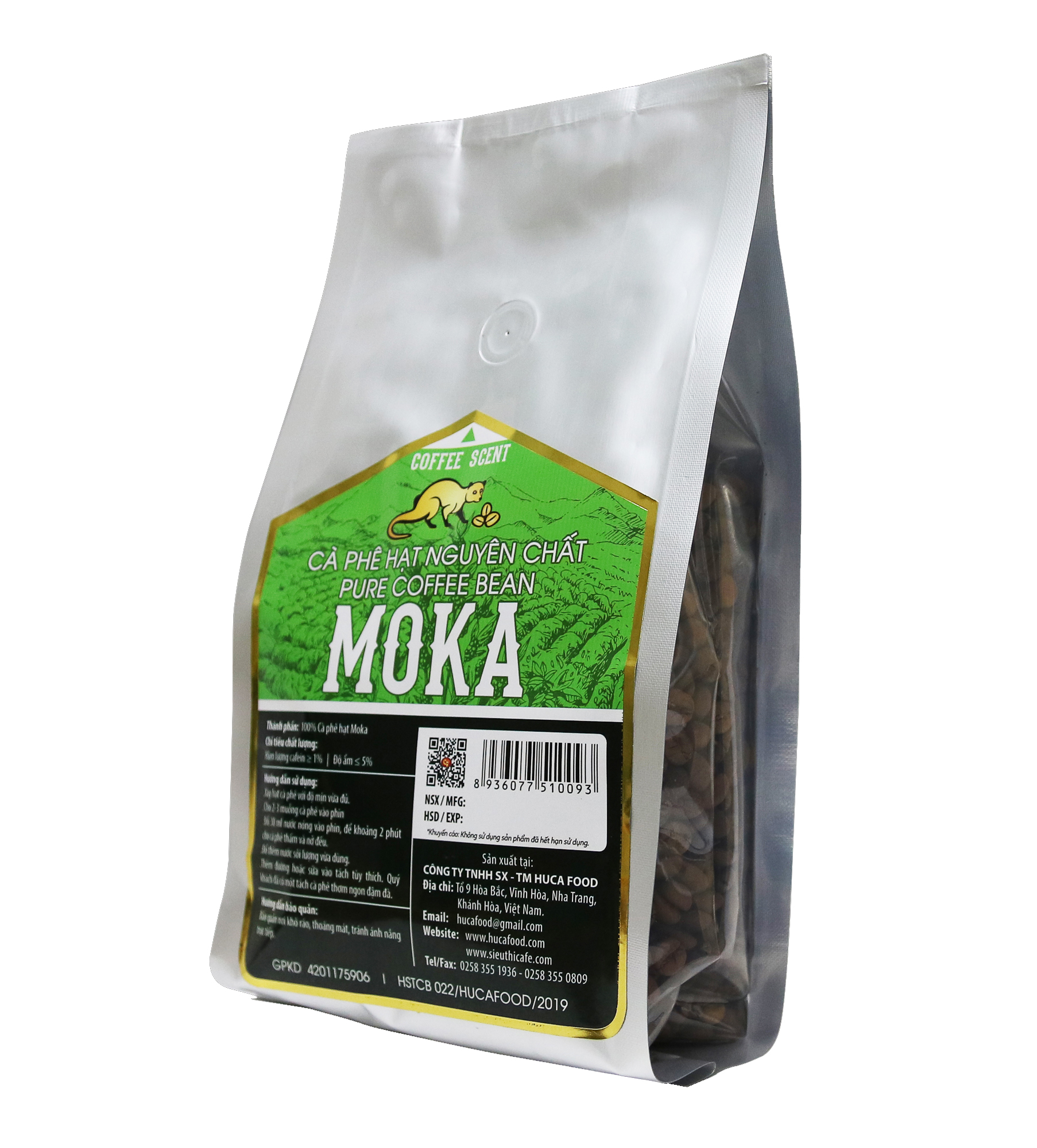 Cà Phê Hạt Moka Rang Mộc 100% Nguyên Chất Con Chồn Vàng - Túi 500Gr
