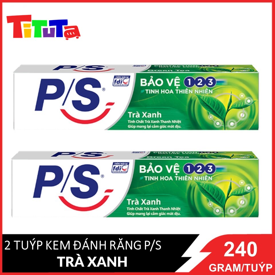 COMBO 2 Tuýp Kem đánh răng P/S 123 Trà xanh 240gX2