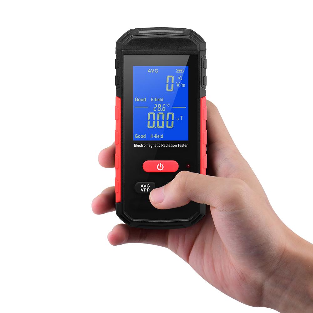 Digital Electromagnetic Radiation Tester EMF Meter LCD Backlight Portable Electric Magnetic Field Radiation Detection Alarm Average/ Peak Mode Rechargeable for Home Appliances Offices Industrial Workplaces