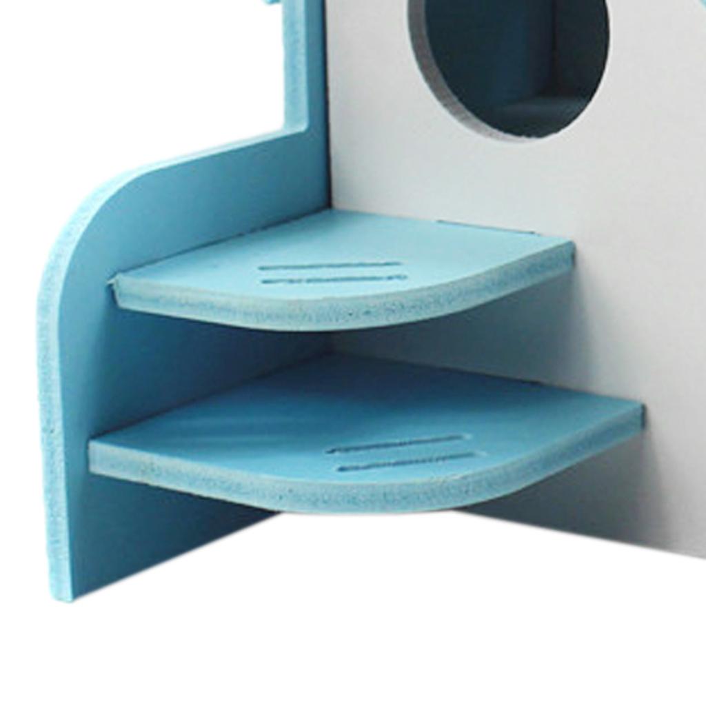 Hamster Mouse Hideout House Wooden Living Hut Exercise Funny Nest Toy Blue