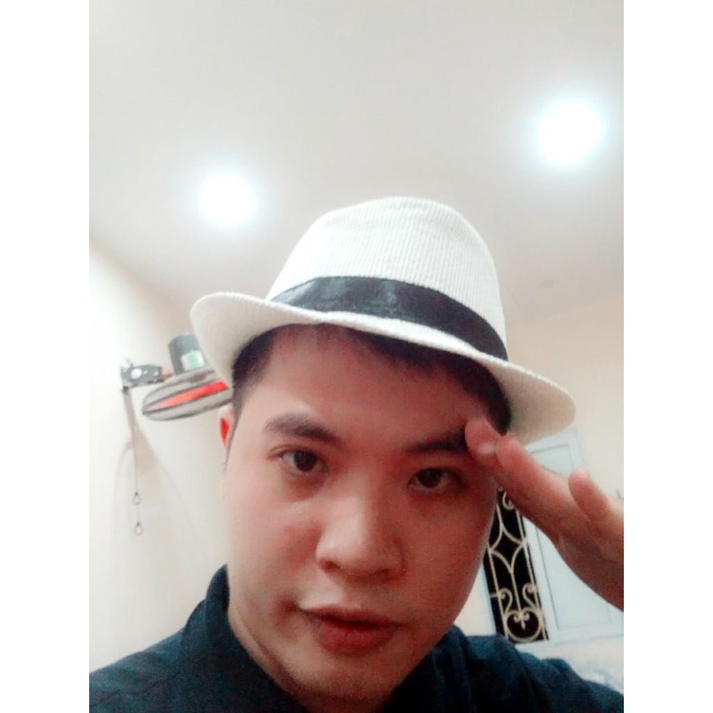 1 mũ cói đi biển thời trang nam nữ màu trắng