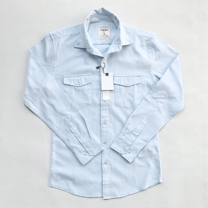 Áo sơ mi nam tay dài hai túi công sở màu trắng vải oxford denim cao cấp NS035