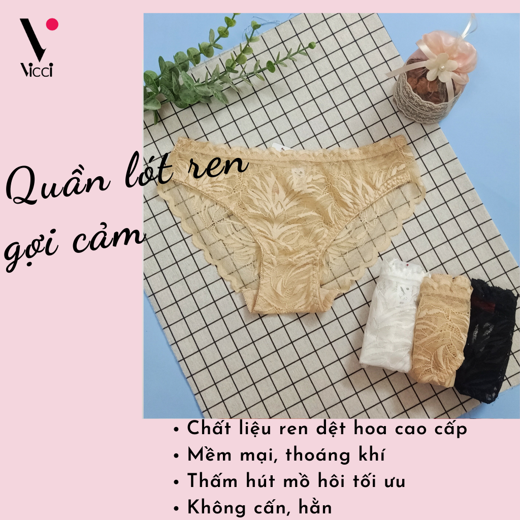 Quần lót nữ ren sexy gợi cảm Vicci QV.215 ôm trọn vòng 3, chất liệu mềm mịn, thoáng khí, không gây cấn hằn mang đến sự lôi cuốn và quyến rũ