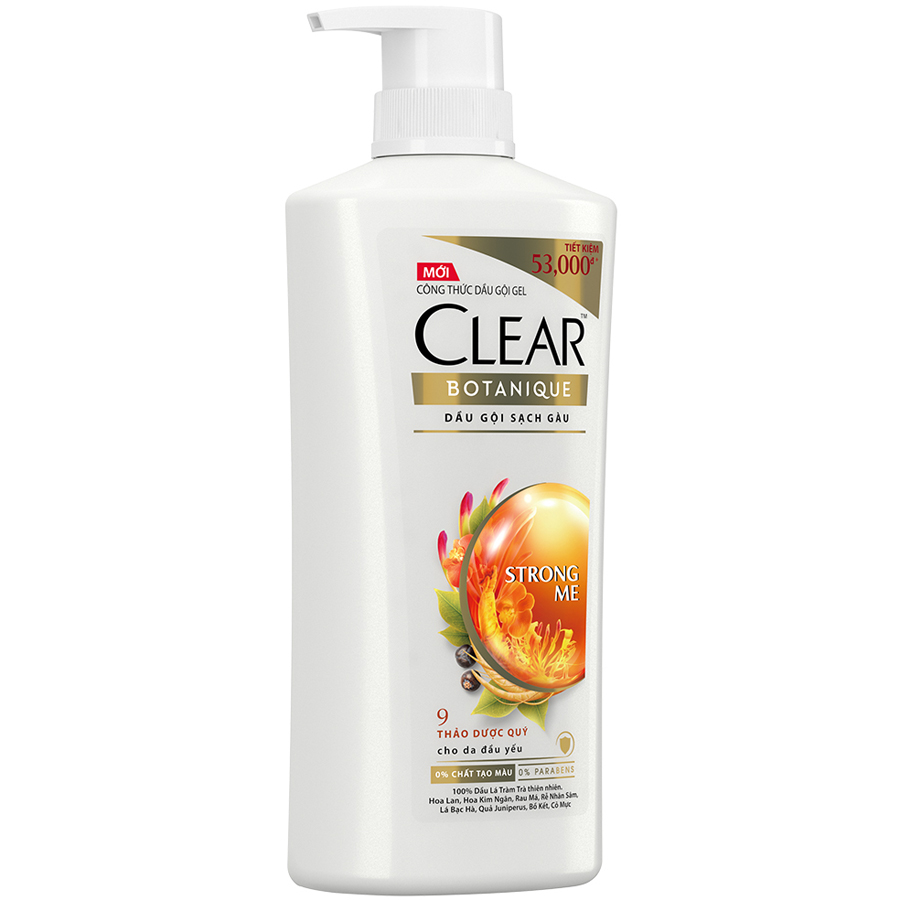 Dầu Gội đầu Clear Botanique 9 Thảo Dược Quý Cho Da Đầu Yếu Với 3X Sức Mạnh Đánh Bay Gàu Nhờn Ngứa 630g