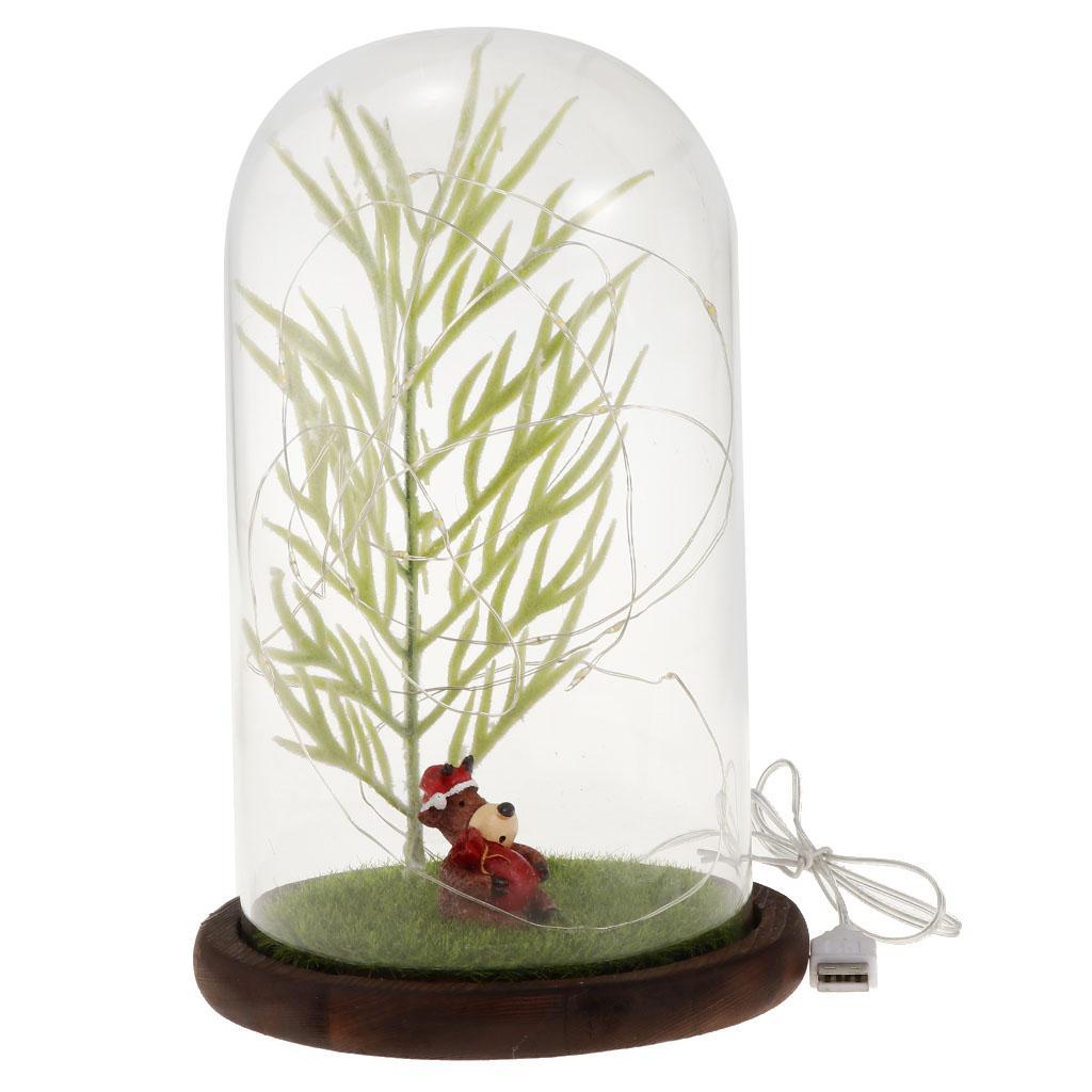 Home Office LED Night Light Table Desk Lamp Glass Cover Wood Base Warm