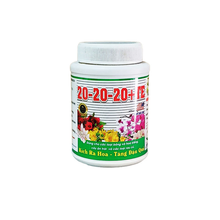 Phân bón cây cảnh, hoa kiểng, mai vàng, hoa lan - phân npk 20-20-20+TE (hũ 100g)