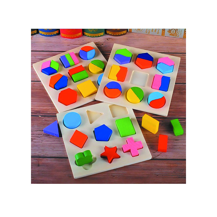 Đồ chơi gỗ giáo cụ Montessori combo 3 bảng lắp ghép hình khôi cho bé