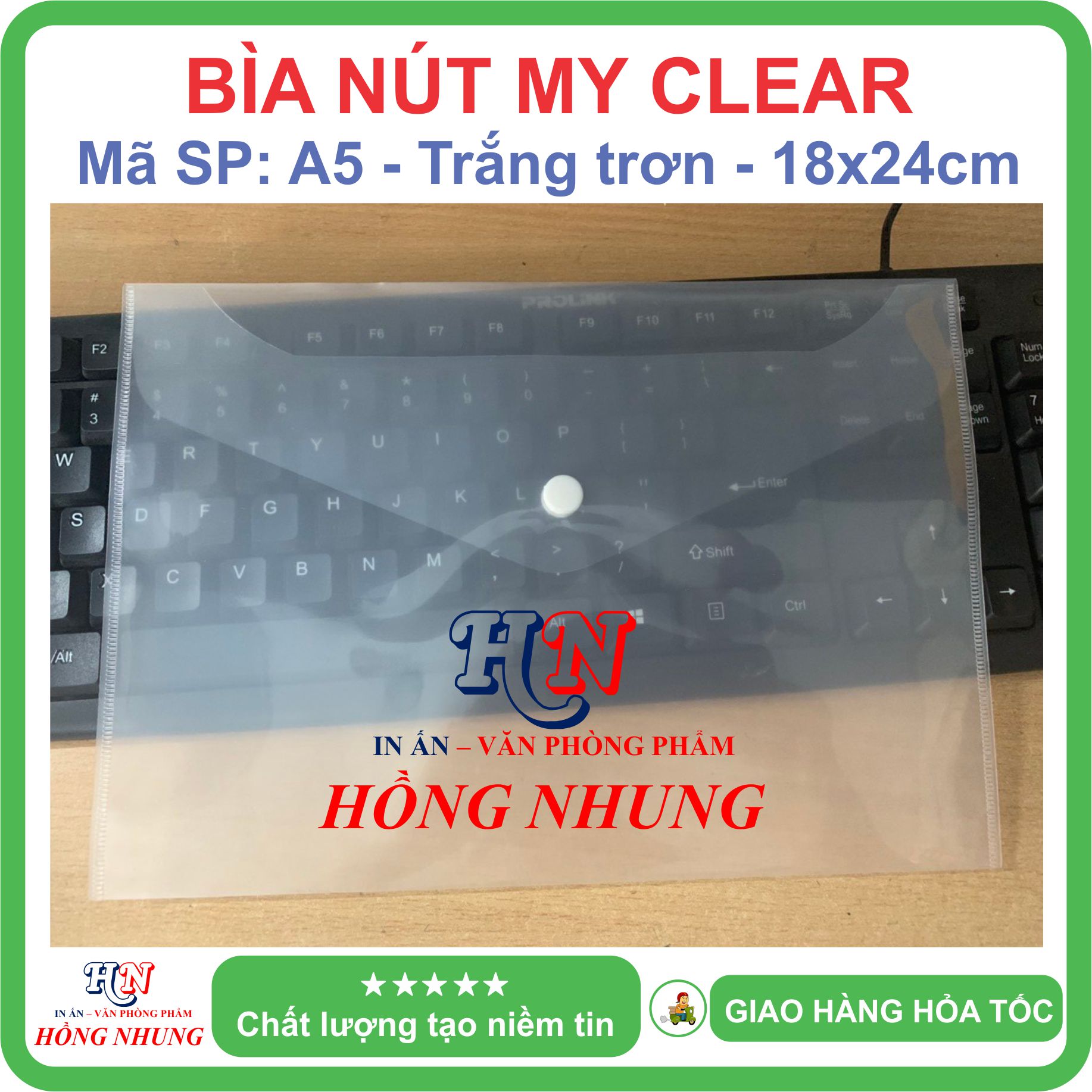 COMBO 5 BÌA NÚT My Clear A5 / A4 / F4, màu trắng, giúp bảo vệ giấy tờ của bạn không bị hư hỏng.