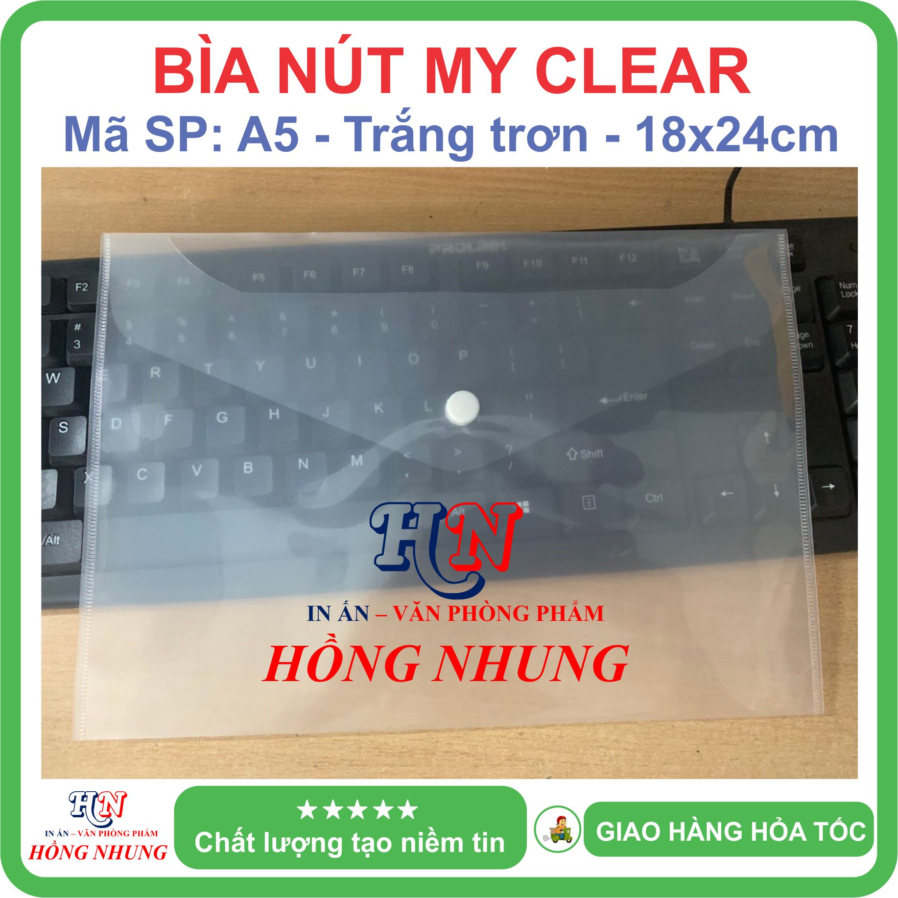 [SÉT] COMBO 5 BÌA NÚT My Clear A5 / A4 / F4, màu trắng, giúp bảo vệ giấy tờ của bạn không bị hư hỏng