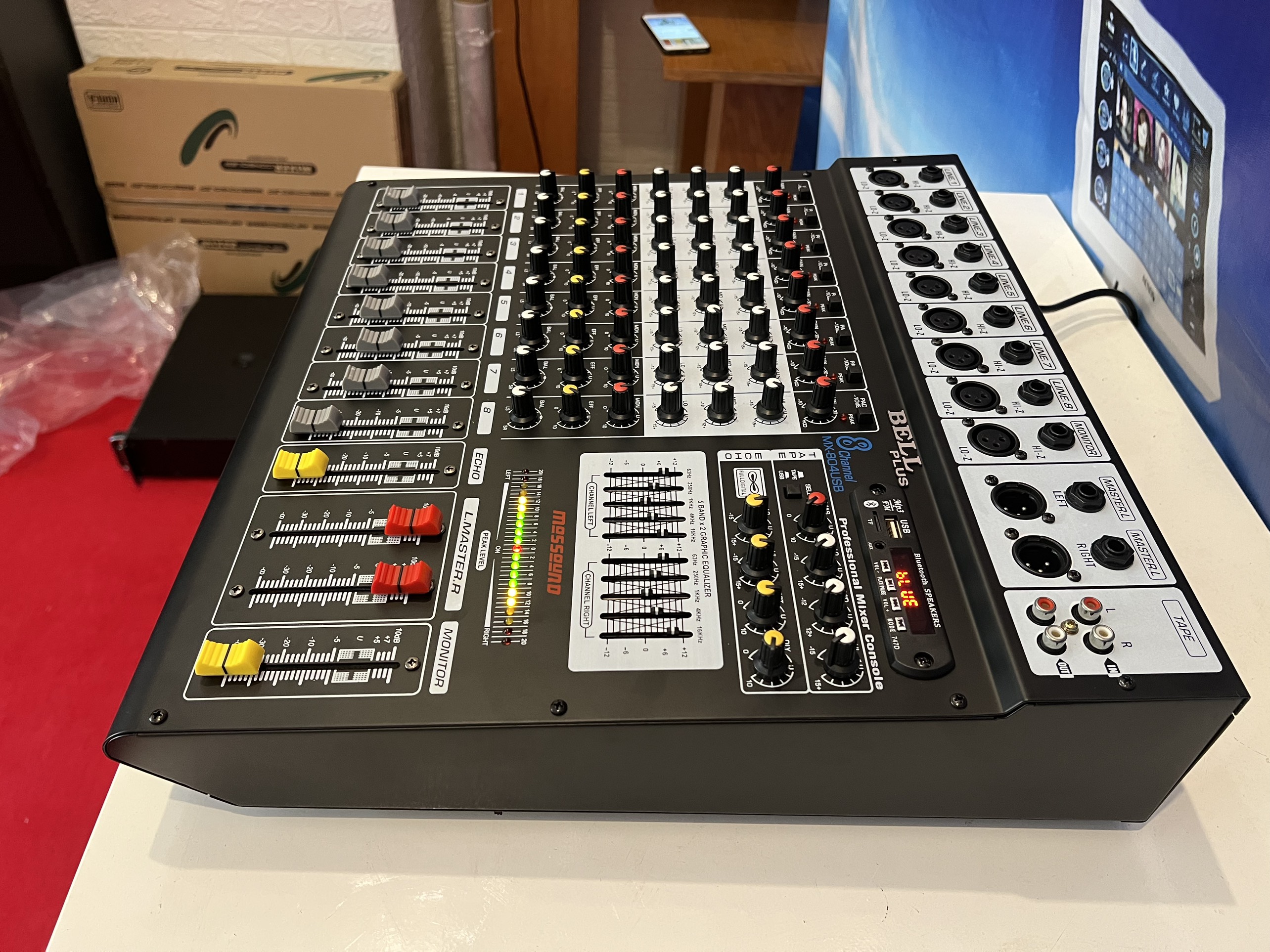 Mixer 8 line echo digital kỹ thuật số cao cấp 8 đường mic hoặc nhạc tích hợp Bluetooth BellPlus (hàng chính hãng)