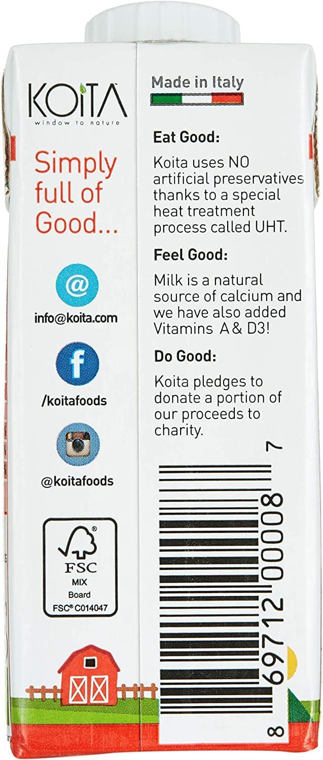 Sữa bò hữu cơ ít béo Koita Organic Cow Milk Low Fat (thùng 24 hộp x 200ml)