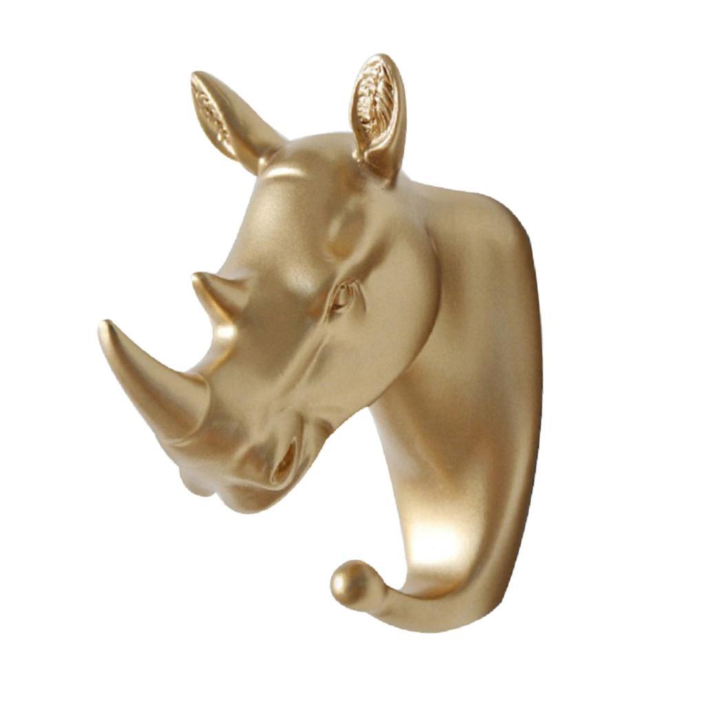 4x Animal Head Wall Hook Wall Mounted Keys Hat Hanger Rack Art Gold Color