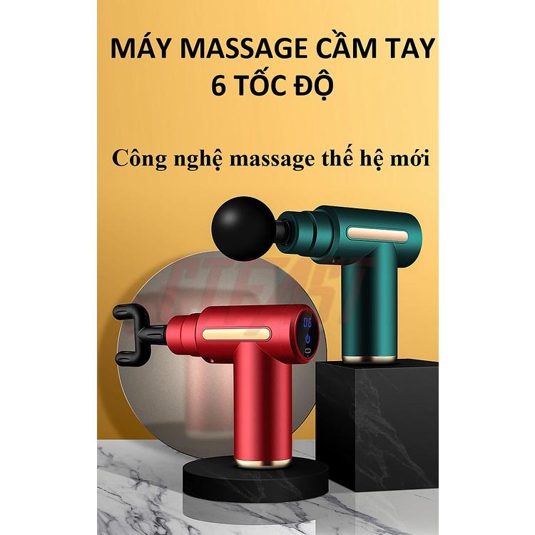 Máy massage cầm tay trị đau mỏi căng cơ Fascial Gun đa chức năng 4 đầu massage mạnh mẽ 6 tốc độ (184248)