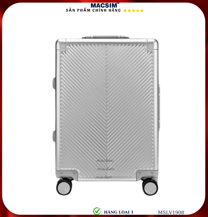 Vali hợp kim nhôm cao cấp Macsim MSLV1908 cỡ 20 inches màu đen màu bạc hàng loại 1