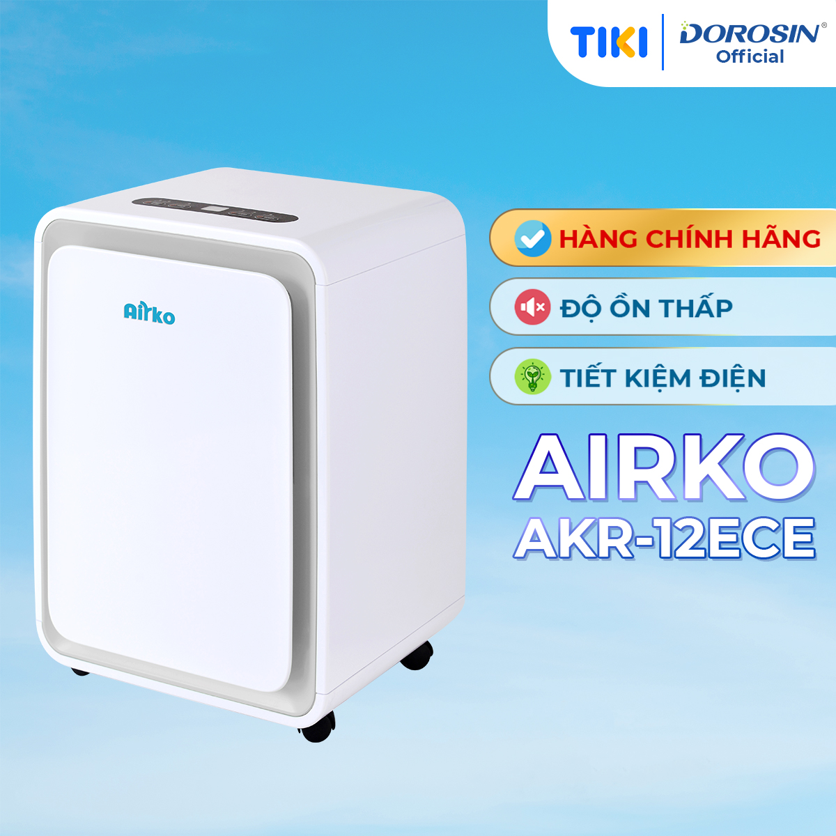 Máy hút ẩm và lọc không khí chĩnh hãng AIRKO AKR-12ECE - 12L/ngày / Hút ẩm nhanh/ Bộ lọc carbon hoạt tính