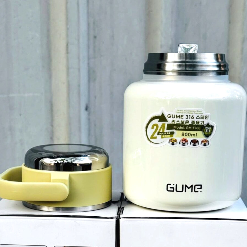 Bình ủ cháo giữ nhiệt inox 316 Hàn Quốc GM-F188 dung tích 800ml tặng kèm Thìa Inox gấp gọn