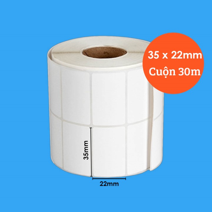 Giấy in mã vạch cuộn 2 tem 35x22mm, cuộn dài 30m cho máy in nhiệt