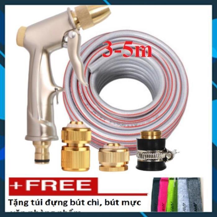 ️ Bộ dây vòi xịt nước rửa xe, tưới cây loại 3m, 5m 206701-1 đầu đồng, cút đồng,nối đồng+ túi đựng bút