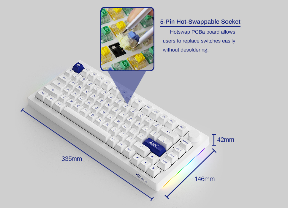 Bàn phím cơ AKKO 5075B Plus Blue on White (Multi-modes / RGB / Hotswap / Gasket mount) - Hàng chính hãng