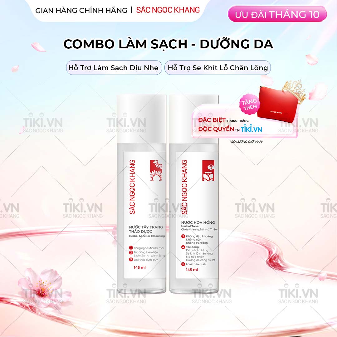 Bộ đôi làm sạch và dưỡng ẩm Sắc Ngọc Khang Nước tẩy trang 145ml Nước hoa hồng 145ml