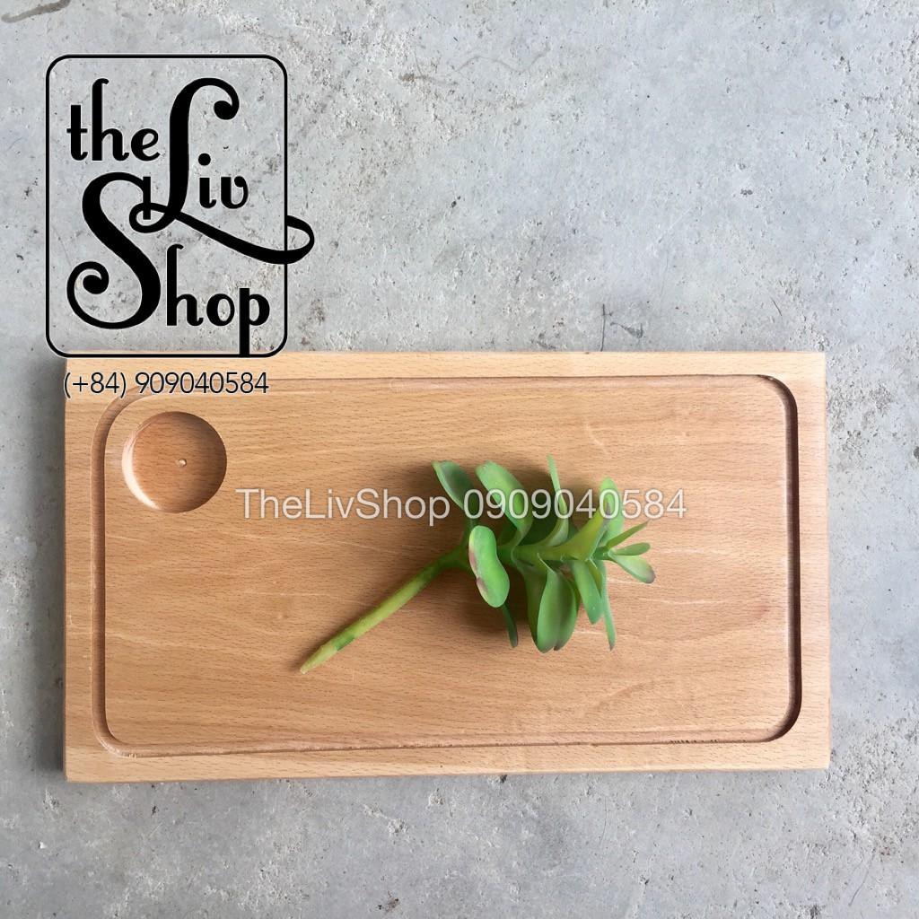 Thớt khay gỗ Beech có rãnh chống tràn và ngăn đựng sauce