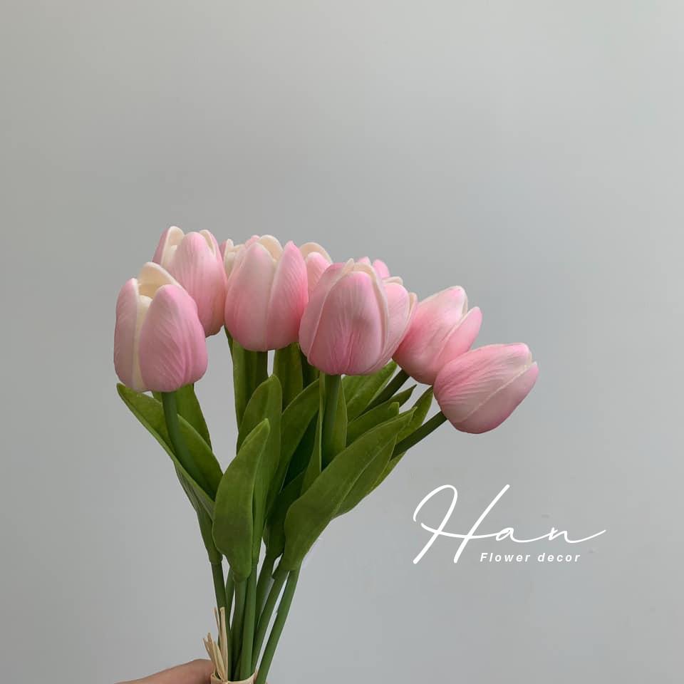 Hoa lụa, bó 5 bông - Hoa TULIP cao su nhập khẩu