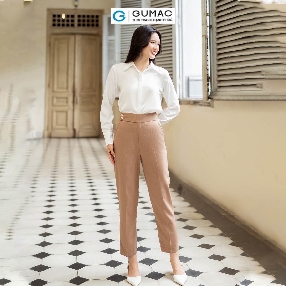 Quần tây nữ ống đứng phối 2 nút công sở tôn dáng thanh lịch thời trang GUMAC QD07051