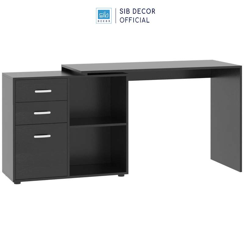 Bàn Làm Việc Kết Hợp Tủ Gỗ 3 Ngăn Kéo Hiện Đại Màu Trắng Đen Thương Hiệu SIB Decor