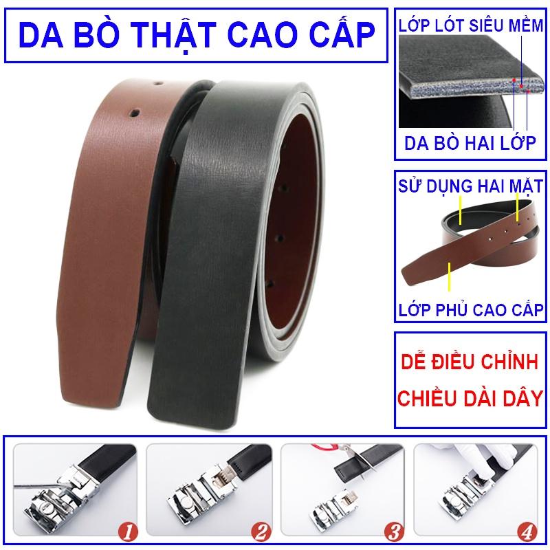 Thắt Lưng Nam DA BÒ HAI LỚP Khóa Hợp kim đúc Cao Cấp Vicenzo, Dây thắt lưng nam dây đục lỗ sử dụng hai mặt