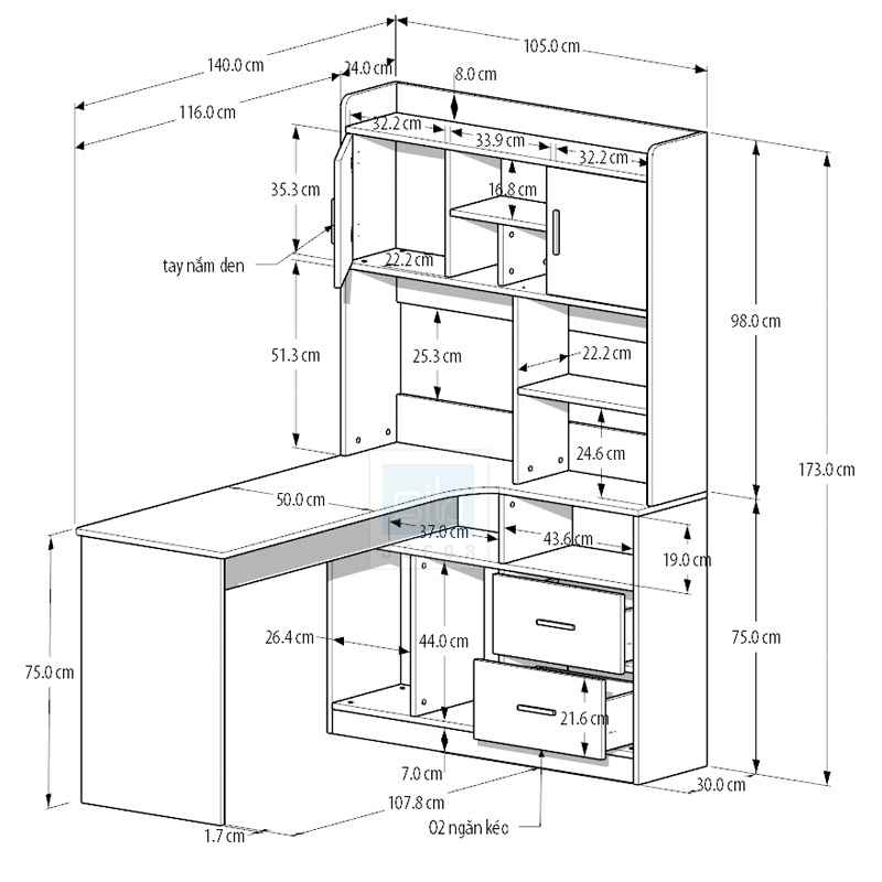Bàn Làm Việc, Học Tập Kết Hợp Tủ Sách Lớn Kèm Ngăn Kéo Vô Cùng Chắc Chắn SIB Decor BLV71