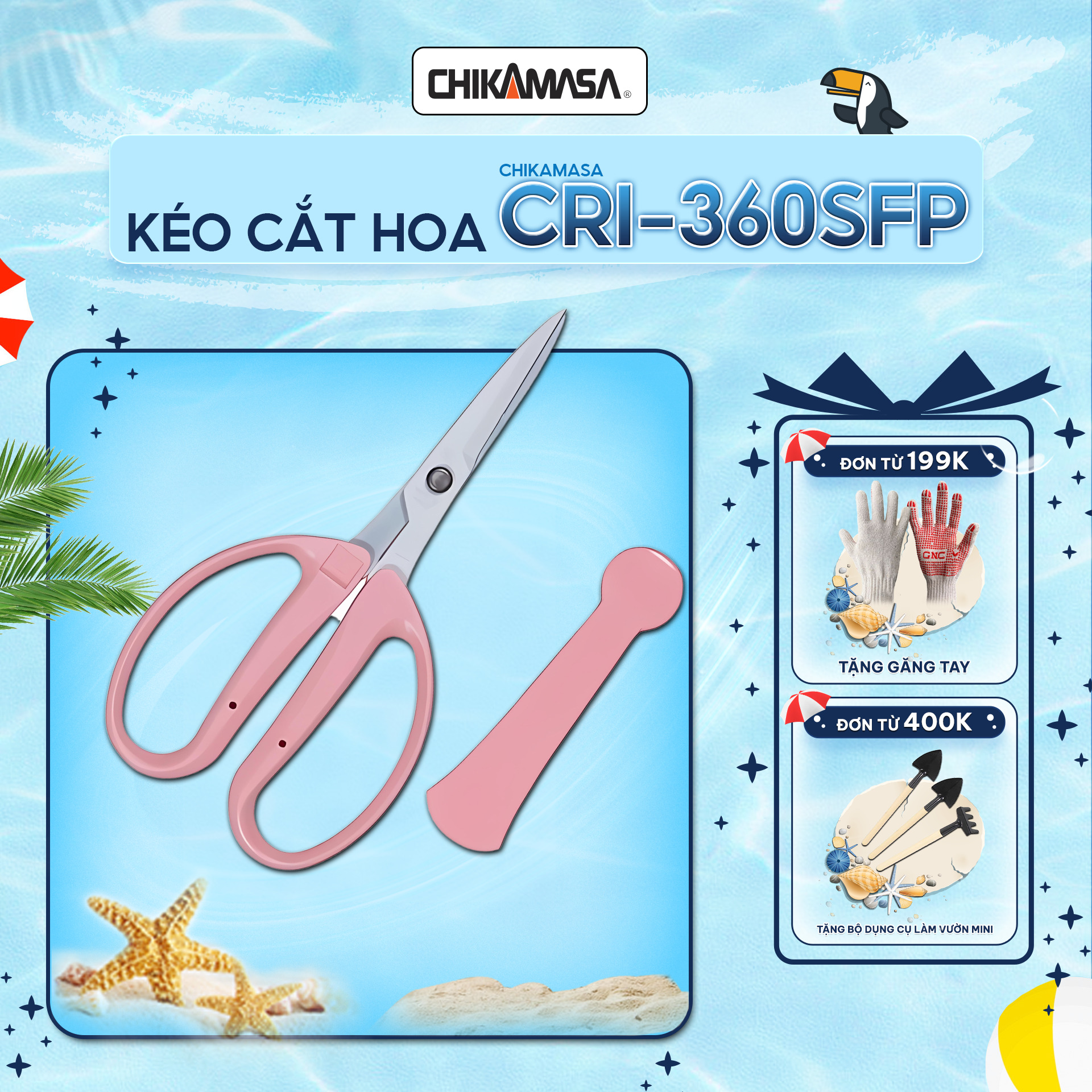 Hình ảnh Kéo cắt hoa quả cao cấp Nhật Bản Chikamasa CRI-360 - chiều dài lưỡi 45mm - lưỡi thép carbon chất lượng cao siêu bén