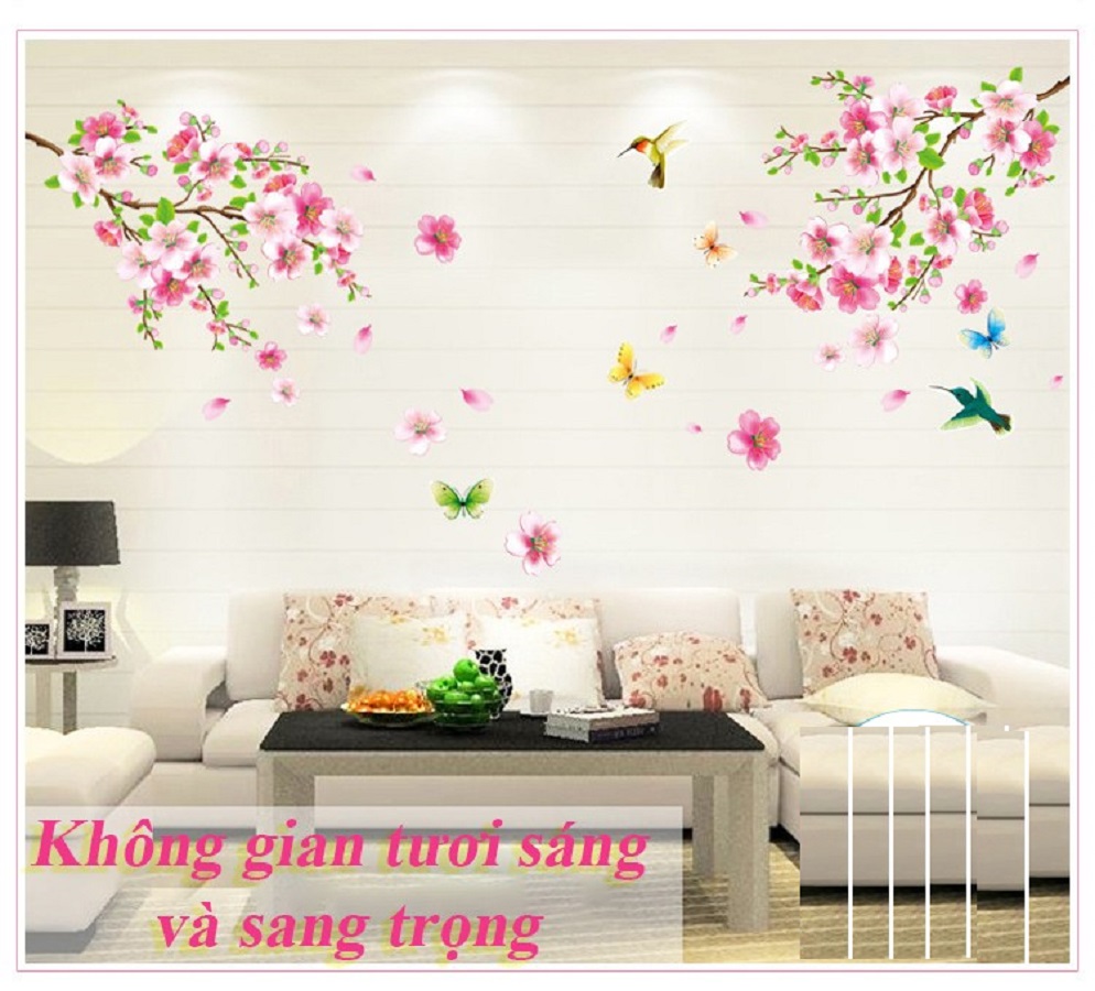 Decal dán tường phong cảnh hoa anh đào căng tràn sức sống