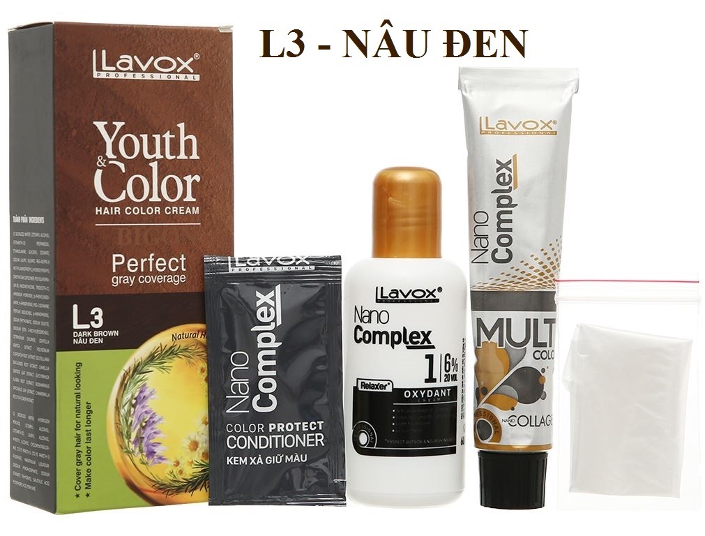 (Nâu Đen) Kem Nhuộm Dưỡng Tóc Phủ Bạc Lavox Youth&amp;Color L3 - Màu Nâu Đen