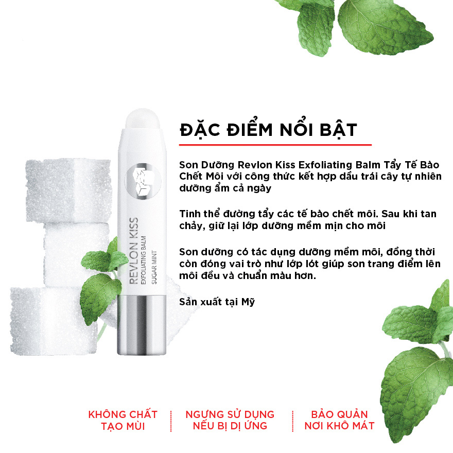 Son dưỡng và tẩy tế bào chết trên môi - Revlon Kiss Exfoliating Balm - Hương Bạc Hà 2.6g