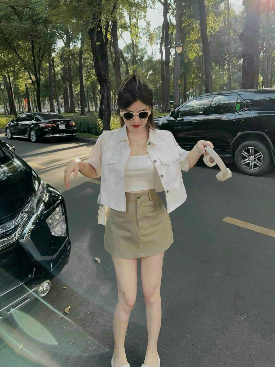 Set 3 món style Hàn Quốc cá tính áo khoác vest croptop, áo thun ống và chân váy chữ A trẻ trung mẫu mới