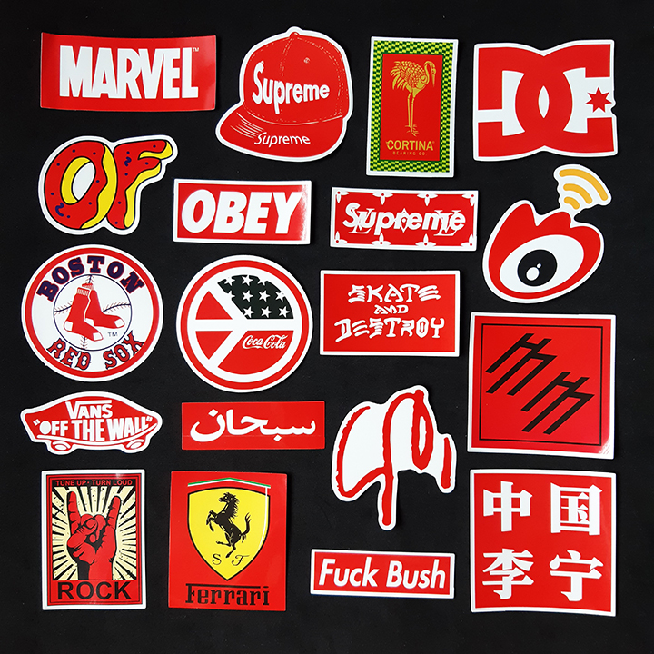 Bộ Sticker dán cao cấp chủ đề MÀU ĐỎ LOGO - Dùng dán Xe, dán mũ bảo hiểm, dán Laptop...