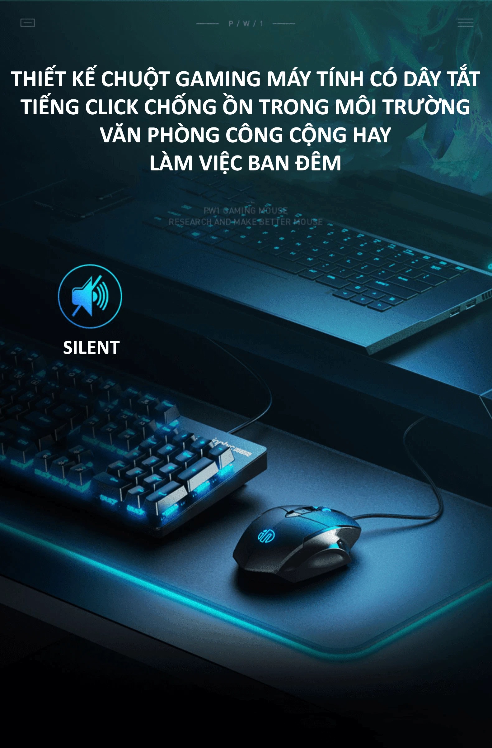 Chuột gaming máy tính có dây chống ồn silent click INPHIC PW1 đèn led 4 màu dành cho game thủ, văn phòng,... - HÀNG CHÍNH HÃNG
