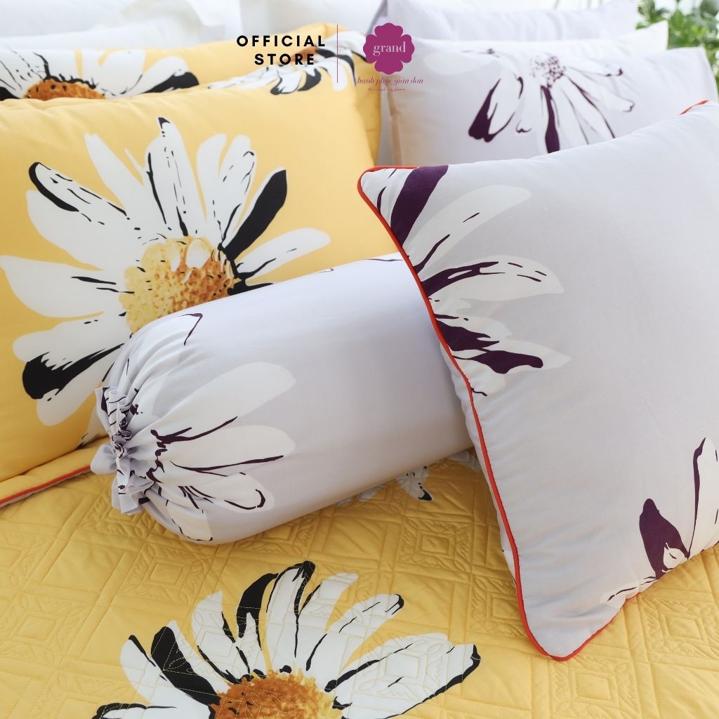 Vỏ gối ôm 100% cotton lụa sateen, tơ thiên nhiên Hàn Quốc by GRAND, hoạ tiết hoa hướng dương hiện đại, sống động Không có đánh giá