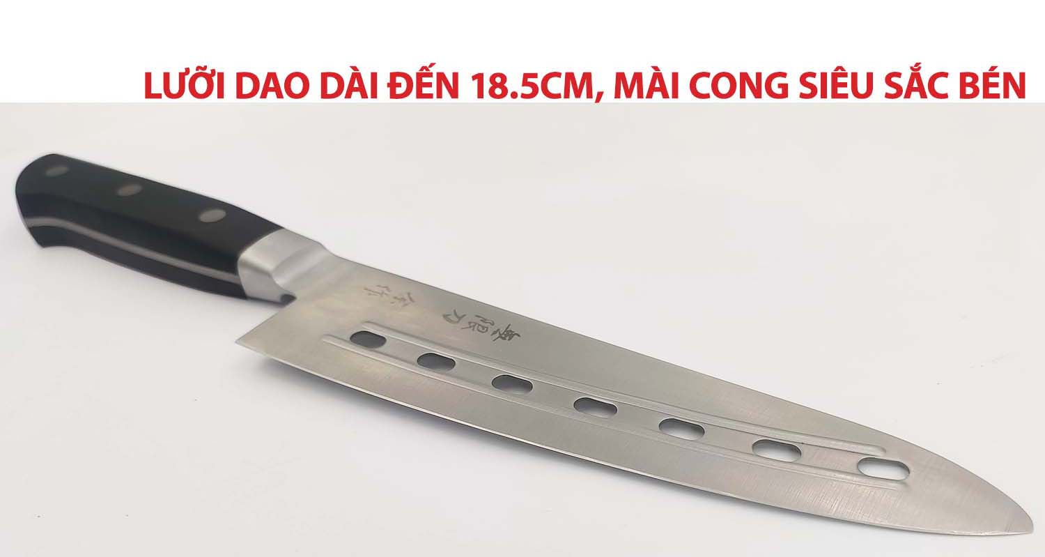 Dao Bếp Gyuto Dài Đa Năng Chính Hãng Super Chef Lưỡi Thép Cao Cấp, Không Gỉ Sét, Không Ăn Mòn, An Toàn Thực Phẩm, Công Nghệ Nhật Siêu Sắc Bén, Lâu Cùn Siêu Bền Và Tiện Lợi ( Lưỡi dài 18.5cm)