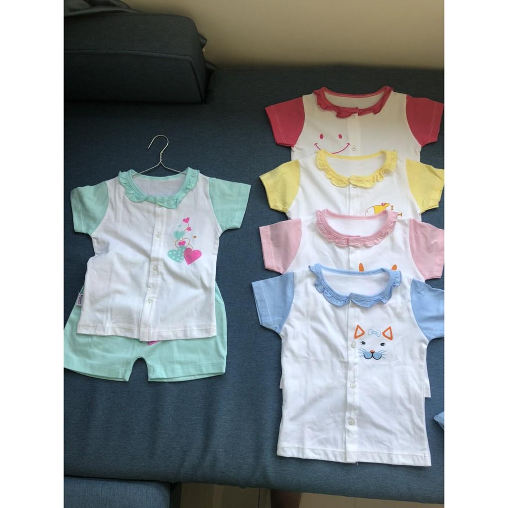 Đồ bộ ngắn tay cotton 100% bé gái từ 4 - 15 kg mặc nhà