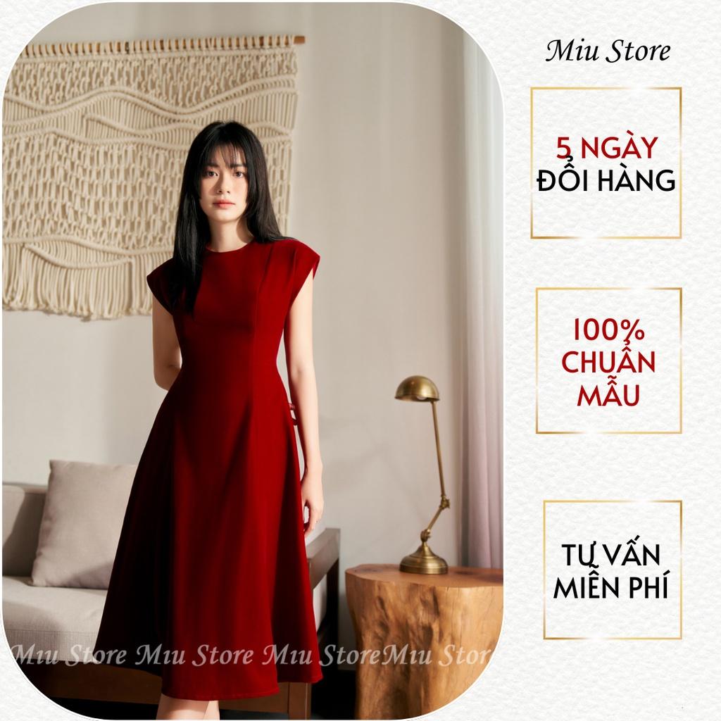 D00581 - Đầm thiết kế cao cấp thu đông nhung budodanh tay hến màu đỏ Miu Store