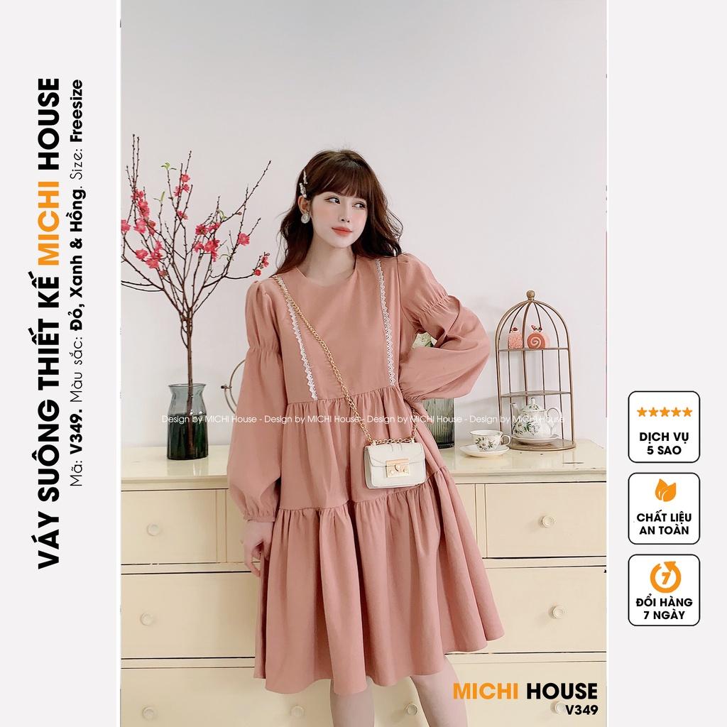 Váy Suông Babydoll MICHI House V349 Đầm Xuông Thiết Kế Cổ Tròn Dài Tay Freesize Rộng Xinh