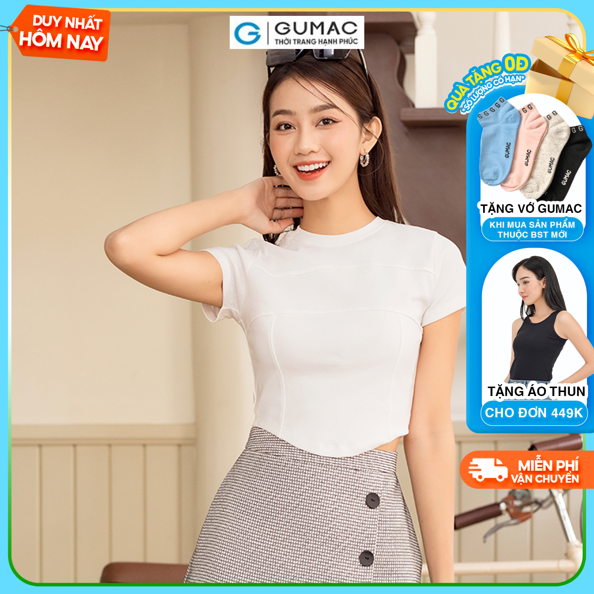 Áo thun nữ babytee phối đường rã diễu chỉ kiểu trẻ trung năng động thời trang GUMAC ATD06027