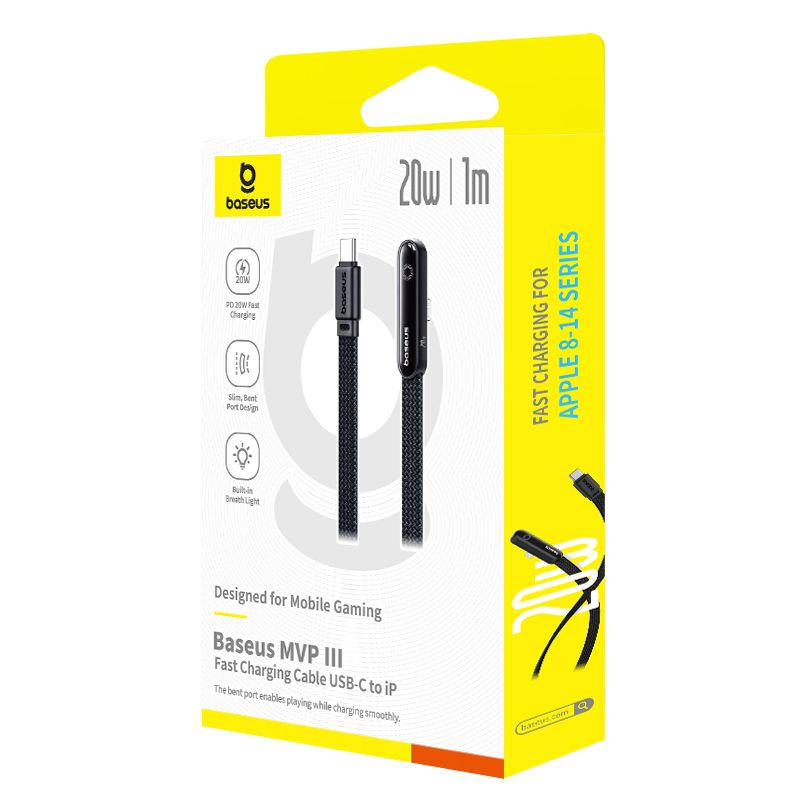 Cáp sạc nhanh C to Ln dành cho Game thủ Baseus MVP3 20W (480Mbps, 90° Elbow Design)- Hàng chính Hãng