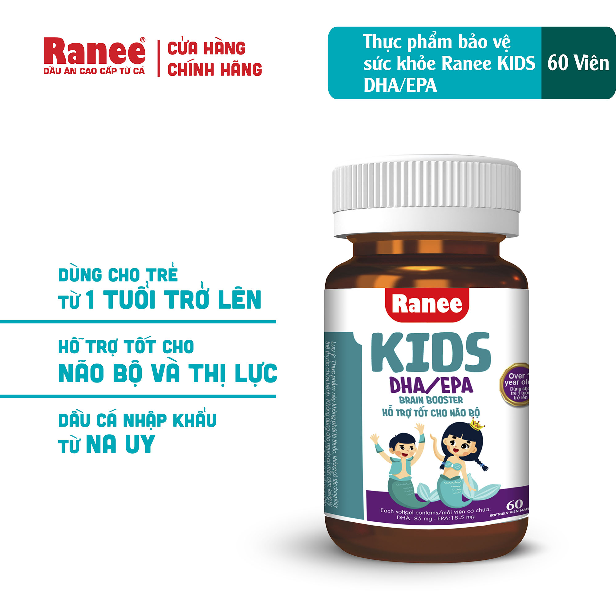 Thực phẩm bảo vệ sức khỏe Ranee KIDS DHA/EPA (hộp 60 viên)