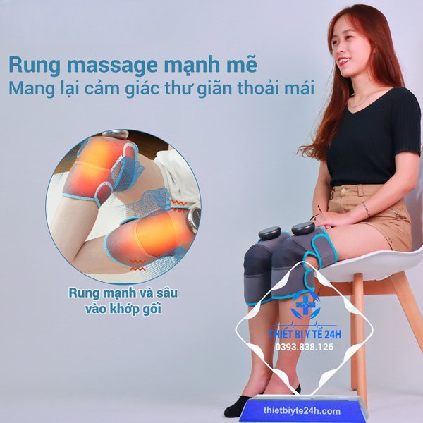 Máy massage đầu gối,khuỷ tay,vai,đai matxa đầu gối rung,nén nóng khí giúp thư giãn giảm đau hiệu quả các khớp