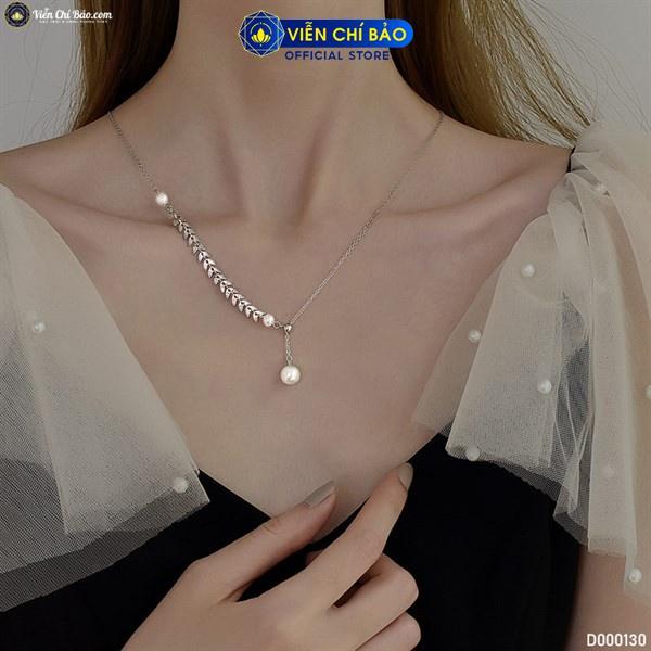 Dây chuyền bạc nữ Dương xỉ hạt châu, vòng cổ nữ Choker bạc 925 thời trang phụ kiện trang sức nữ Viễn Chí Bảo D000130x